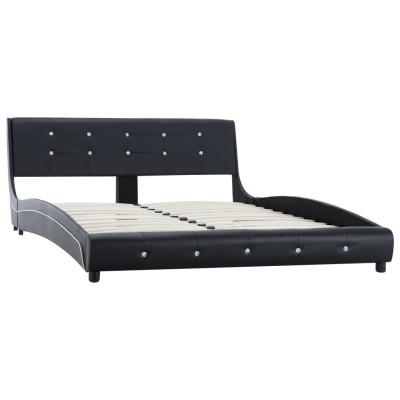 Cama con colchón viscoelástico cuero sintético negro 140x200 cm Cama con colchón viscoelástico cuero sintético negro 140x200 cm