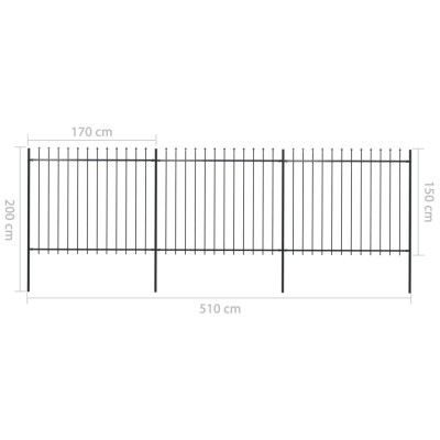 Valla de jardín con puntas de lanza acero negro 5,1x1,5 m Valla de jardín con puntas de lanza acero negro 5,1x1,5 m
