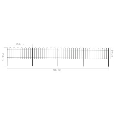 Valla de jardín con puntas de aro acero negro 6,8x0,8 m Valla de jardín con puntas de aro acero negro 6,8x0,8 m