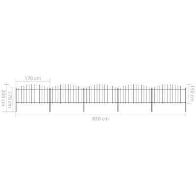 Valla de jardín con puntas de lanza acero negro (1,25-1,5)x8,5m Valla de jardín con puntas de lanza acero negro (1,25-1,5)x8,5m