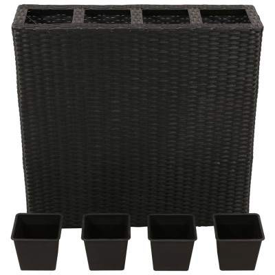 Jardinera alta con 4 macetas 2 uds ratán sintético negro Jardinera alta con 4 macetas 2 uds ratán sintético negro