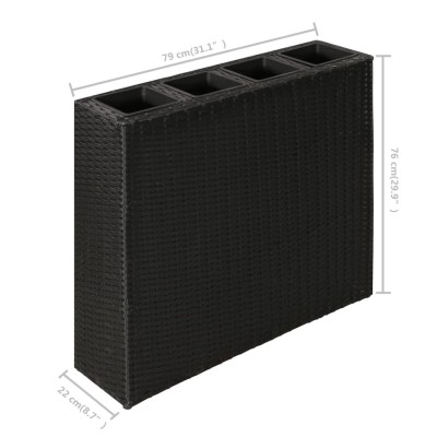 Jardinera alta con 4 macetas 2 uds ratán sintético negro Jardinera alta con 4 macetas 2 uds ratán sintético negro