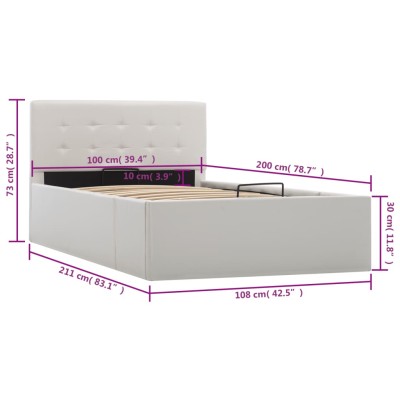Cama canapé hidráulica cuero sintético blanco 100x200 cm Cama canapé hidráulica cuero sintético blanco 100x200 cm