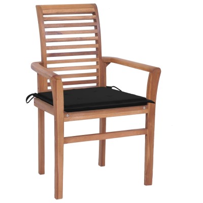 Sillas de comedor 8 unidades madera de teca con cojines negros Sillas de comedor 8 unidades madera de teca con cojines negros