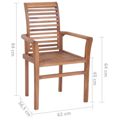 Sillas de comedor 8 unidades madera de teca con cojines negros Sillas de comedor 8 unidades madera de teca con cojines negros