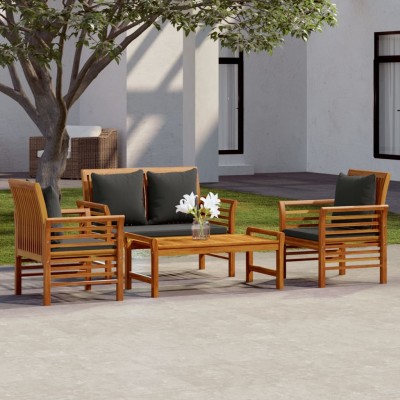 Set de muebles de jardín 4 pzs y cojines madera maciza acacia Set de muebles de jardín 4 pzs y cojines madera maciza acacia