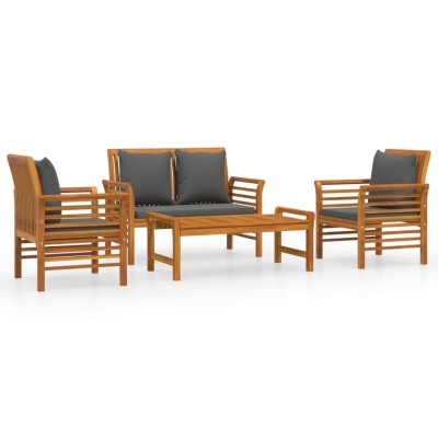 Set de muebles de jardín 4 pzs y cojines madera maciza acacia Set de muebles de jardín 4 pzs y cojines madera maciza acacia