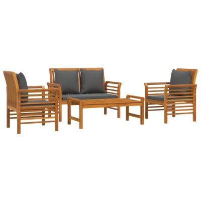 Set de muebles de jardín 4 pzs y cojines madera maciza acacia Set de muebles de jardín 4 pzs y cojines madera maciza acacia