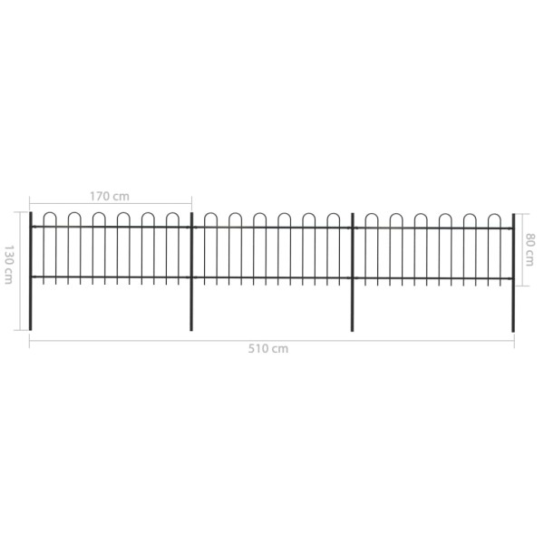 Valla de jardín con puntas de aro acero negro 5,1x0,8 m Valla de jardín con puntas de aro acero negro 5,1x0,8 m