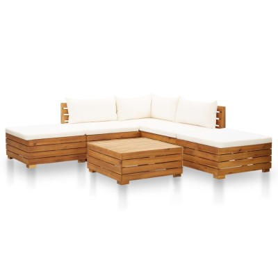 Muebles de jardín 6 pzas y cojines madera acacia blanco crema