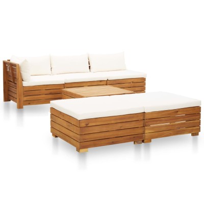 Muebles de jardín 6 pzas y cojines madera acacia blanco crema