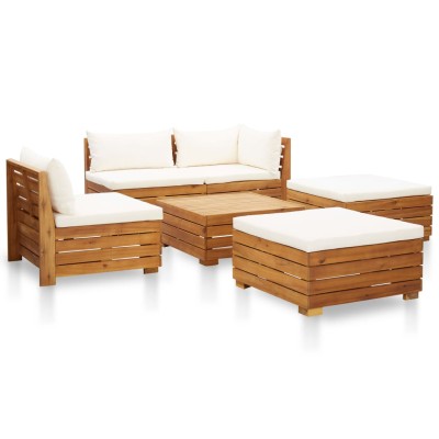 Muebles de jardín 6 pzas y cojines madera acacia blanco crema