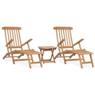 Tumbonas de jardín con reposapiés y mesa madera de teca maciza Tumbonas de jardín con reposapiés y mesa madera de teca maciza