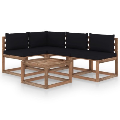 Juego de muebles de jardín 5 piezas con cojines negros Juego de muebles de jardín 5 piezas con cojines negros
