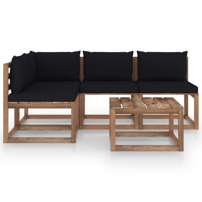 Juego de muebles de jardín 5 piezas con cojines negros Juego de muebles de jardín 5 piezas con cojines negros