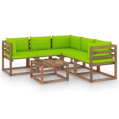 Set de muebles de jardín 6 pzs madera impregnada cojines verde