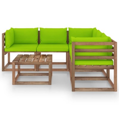 Set de muebles de jardín 6 pzs madera impregnada cojines verde
