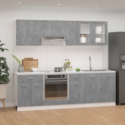 Juego muebles de cocina 8 pzas madera ingeniería gris hormigón Juego muebles de cocina 8 pzas madera ingeniería gris hormigón
