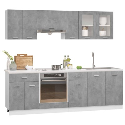 Juego muebles de cocina 8 pzas madera ingeniería gris hormigón Juego muebles de cocina 8 pzas madera ingeniería gris hormigón