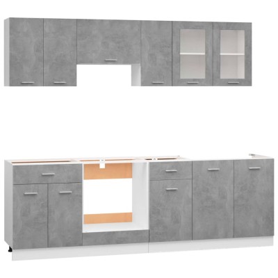 Juego muebles de cocina 8 pzas madera ingeniería gris hormigón Juego muebles de cocina 8 pzas madera ingeniería gris hormigón