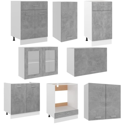 Juego muebles de cocina 8 pzas madera ingeniería gris hormigón Juego muebles de cocina 8 pzas madera ingeniería gris hormigón