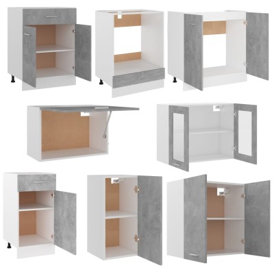 Juego muebles de cocina 8 pzas madera ingeniería gris hormigón Juego muebles de cocina 8 pzas madera ingeniería gris hormigón