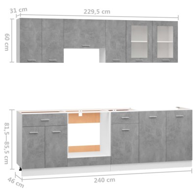 Juego muebles de cocina 8 pzas madera ingeniería gris hormigón Juego muebles de cocina 8 pzas madera ingeniería gris hormigón