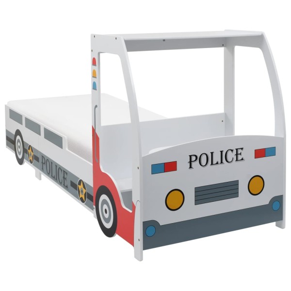 Cama infantil coche de policía colchón viscoelástico 90x200 cm