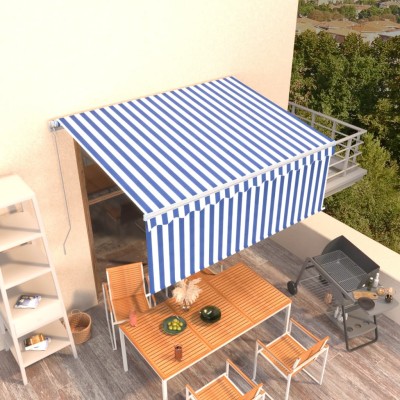 Toldo retráctil manual con persiana azul y blanco 3x2,5 m Toldo retráctil manual con persiana azul y blanco 3x2,5 m