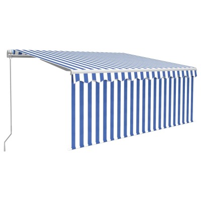 Toldo retráctil manual con persiana azul y blanco 3x2,5 m Toldo retráctil manual con persiana azul y blanco 3x2,5 m