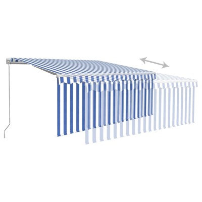 Toldo retráctil manual con persiana azul y blanco 3x2,5 m Toldo retráctil manual con persiana azul y blanco 3x2,5 m