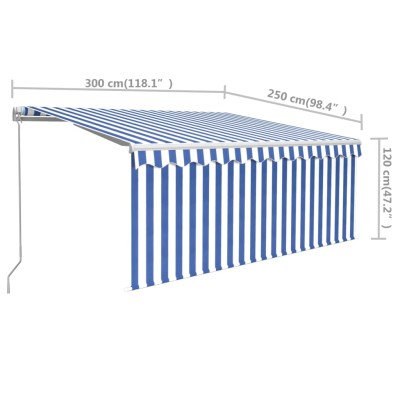 Toldo retráctil manual con persiana azul y blanco 3x2,5 m Toldo retráctil manual con persiana azul y blanco 3x2,5 m