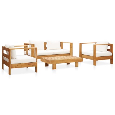 Muebles de jardín 4 pzas con cojines madera maciza acacia crema Muebles de jardín 4 pzas con cojines madera maciza acacia crema