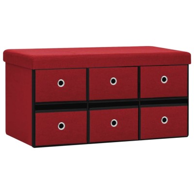 Banco almacenaje plegable lino sintético rojo tinto 76x38x38 cm Banco almacenaje plegable lino sintético rojo tinto 76x38x38 cm