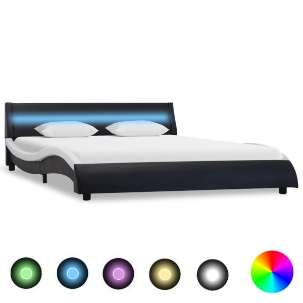 Estructura cama con LED cuero sintético negro blanco 160x200 cm Estructura cama con LED cuero sintético negro blanco 160x200 cm