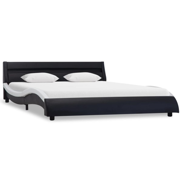 Estructura cama con LED cuero sintético negro blanco 160x200 cm Estructura cama con LED cuero sintético negro blanco 160x200 cm