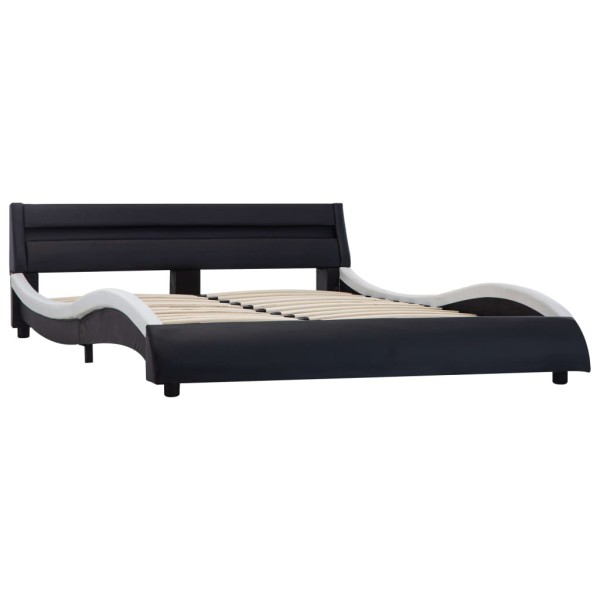 Estructura cama con LED cuero sintético negro blanco 160x200 cm Estructura cama con LED cuero sintético negro blanco 160x200 cm