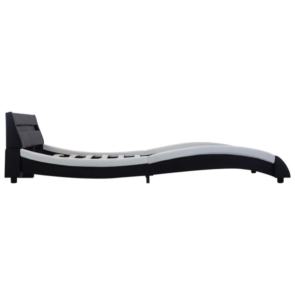 Estructura cama con LED cuero sintético negro blanco 160x200 cm Estructura cama con LED cuero sintético negro blanco 160x200 cm