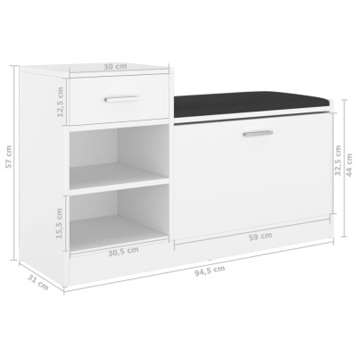 Banco zapatero de madera contrachapada blanco 94,5x31x57 cm Banco zapatero de madera contrachapada blanco 94,5x31x57 cm