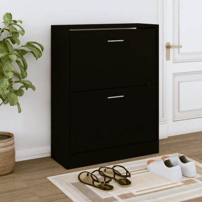 Mueble zapatero madera contrachapada negro 63x24x81 cm Mueble zapatero madera contrachapada negro 63x24x81 cm