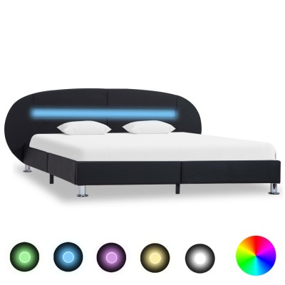 Estructura cama con luces LED cuero sintético negro 120x200 cm Estructura cama con luces LED cuero sintético negro 120x200 cm