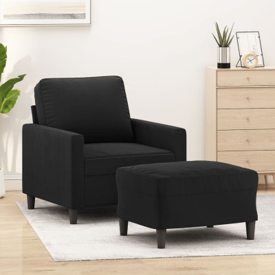 Sillón con taburete terciopelo negro 60 cm Sillón con taburete terciopelo negro 60 cm