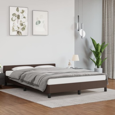 Estructura de cama cabecero cuero sintético marrón 140x200 cm Estructura de cama cabecero cuero sintético marrón 140x200 cm