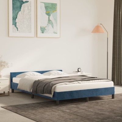 Estructura cama con cabecero terciopelo azul oscuro 140x190 cm Estructura cama con cabecero terciopelo azul oscuro 140x190 cm