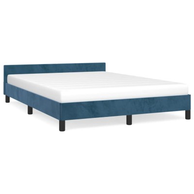 Estructura cama con cabecero terciopelo azul oscuro 140x190 cm Estructura cama con cabecero terciopelo azul oscuro 140x190 cm