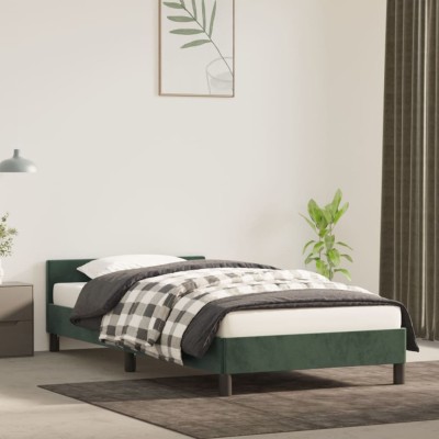 Estructura cama con cabecero terciopelo verde oscuro 90x200 cm Estructura cama con cabecero terciopelo verde oscuro 90x200 cm