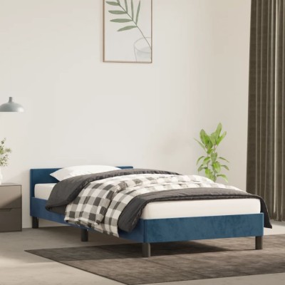 Estructura cama con cabecero terciopelo azul oscuro 100x200 cm Estructura cama con cabecero terciopelo azul oscuro 100x200 cm