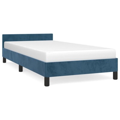 Estructura cama con cabecero terciopelo azul oscuro 100x200 cm Estructura cama con cabecero terciopelo azul oscuro 100x200 cm