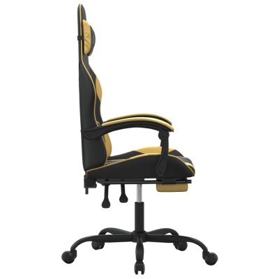Silla gaming giratoria reposapiés cuero sintético negro dorado Silla gaming giratoria reposapiés cuero sintético negro dorado