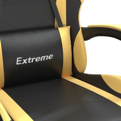 Silla gaming giratoria reposapiés cuero sintético negro dorado Silla gaming giratoria reposapiés cuero sintético negro dorado